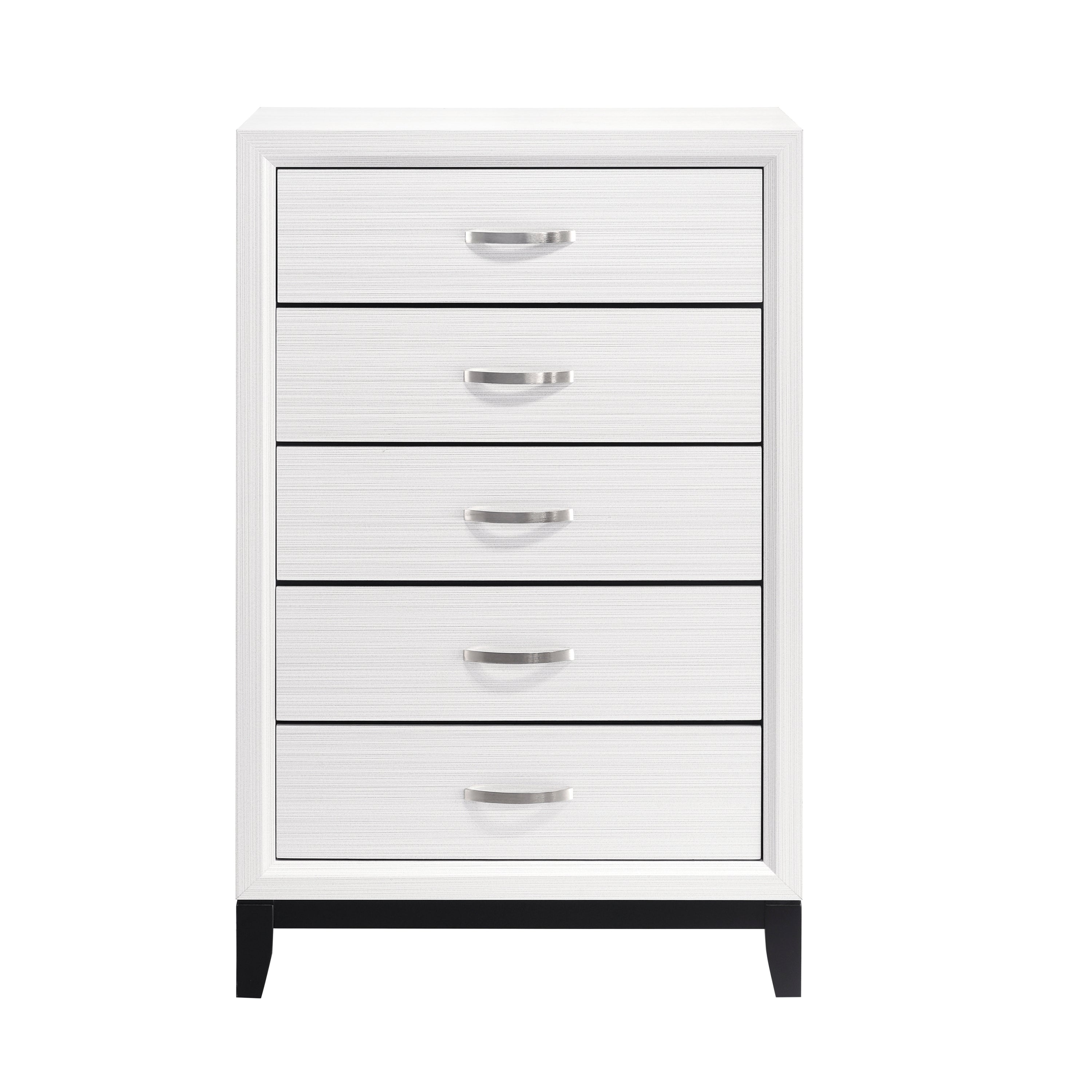 White Modern 5-Drawer Wooden Storage Chest for Bedroom