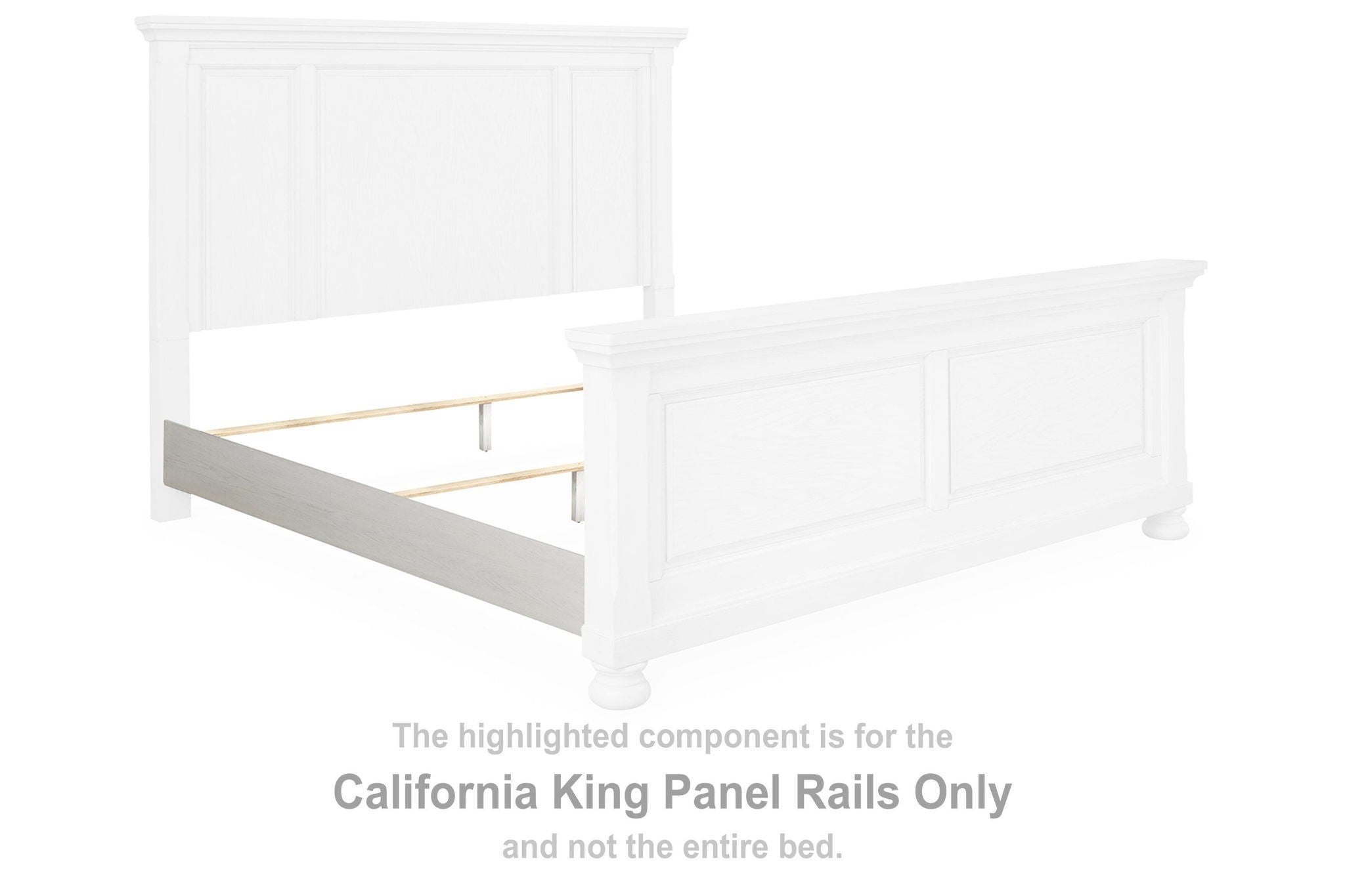 Antique white Cal King panel bed rails with paneled sides and posts