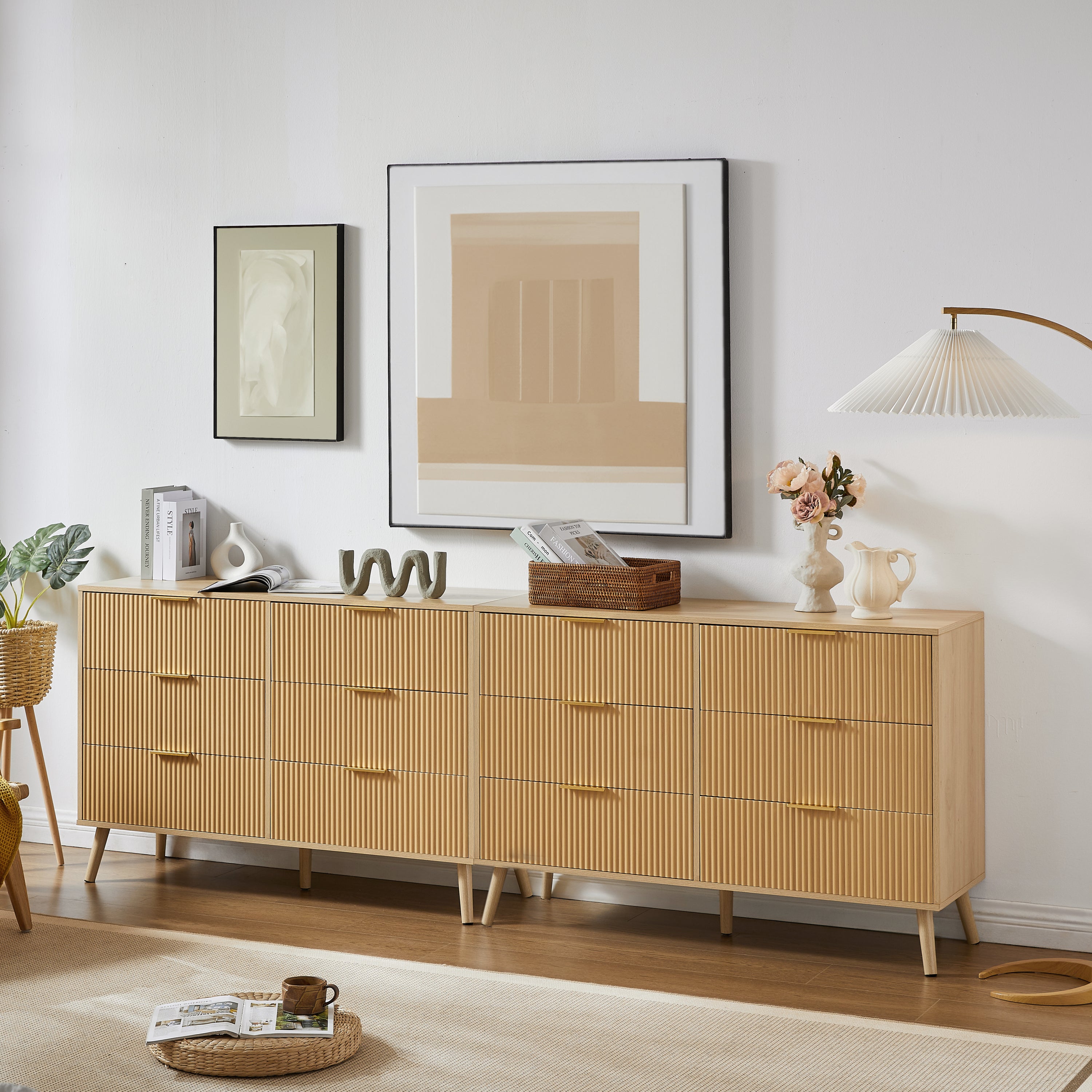 Wavy Drawer Dresser - 6 Drawers - Natural Wood