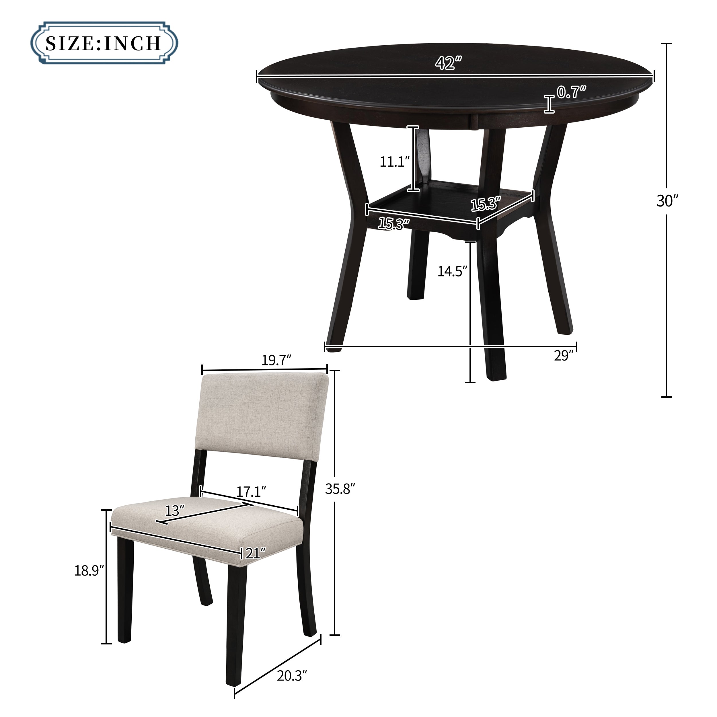 5-Pc Dining Set w/ Round Table & Chairs (Espresso)