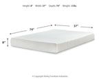 8-inch memory foam mattress, white cover, 37 in W x 74 in D x 8 in H