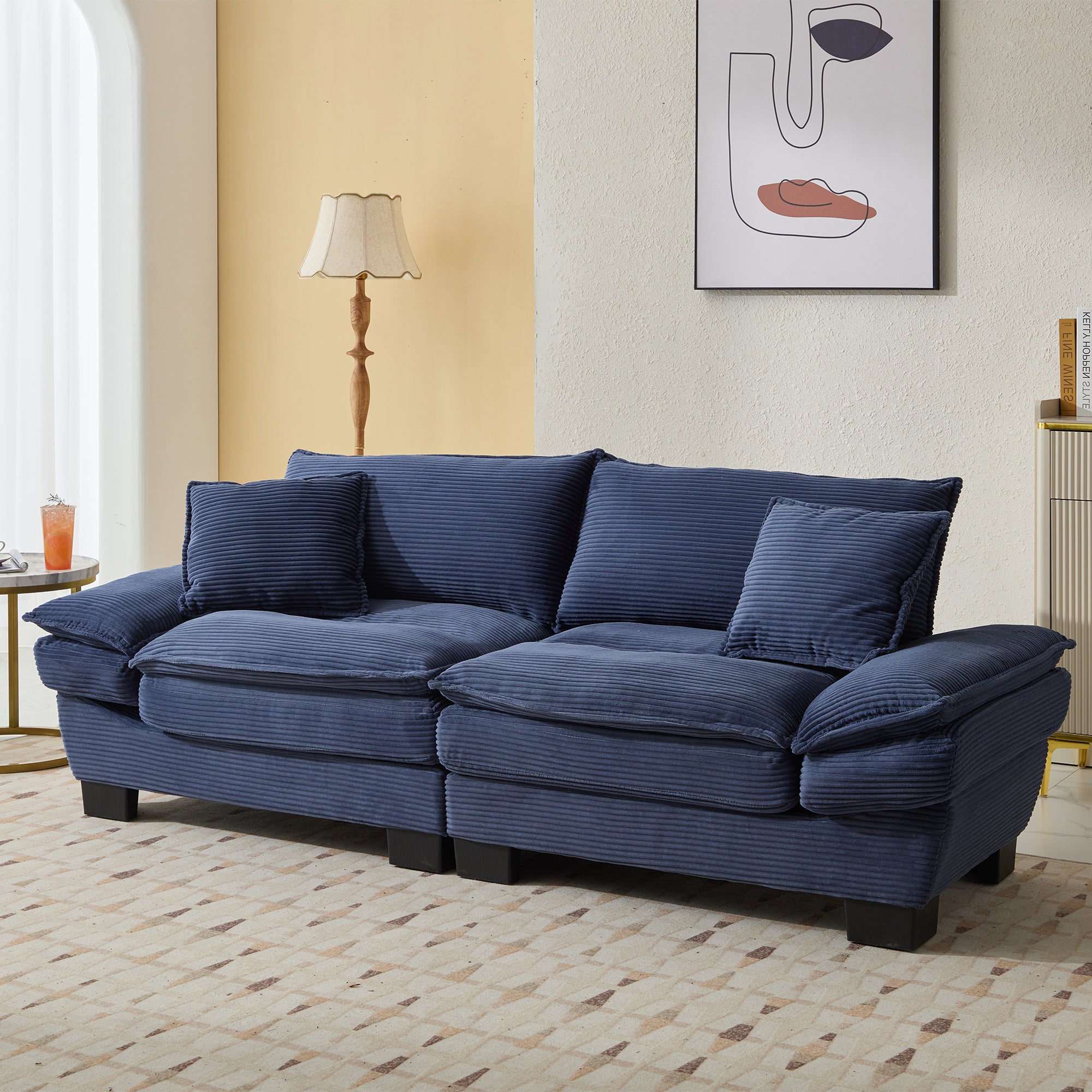 Corduroy Sofa Sleeper Loveseat Couch w/Pillows - Blue