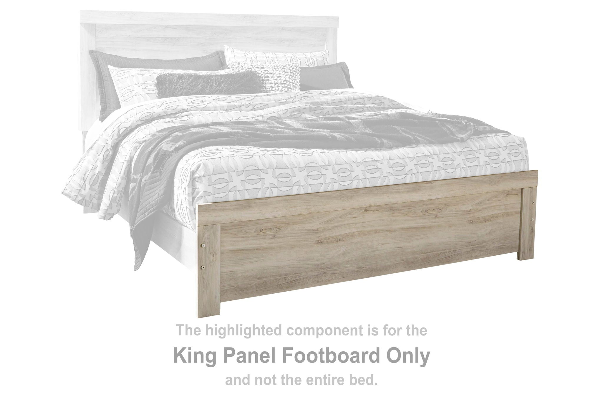 King panel footboard in light whitewash wood with rectangular panel and tapered legs