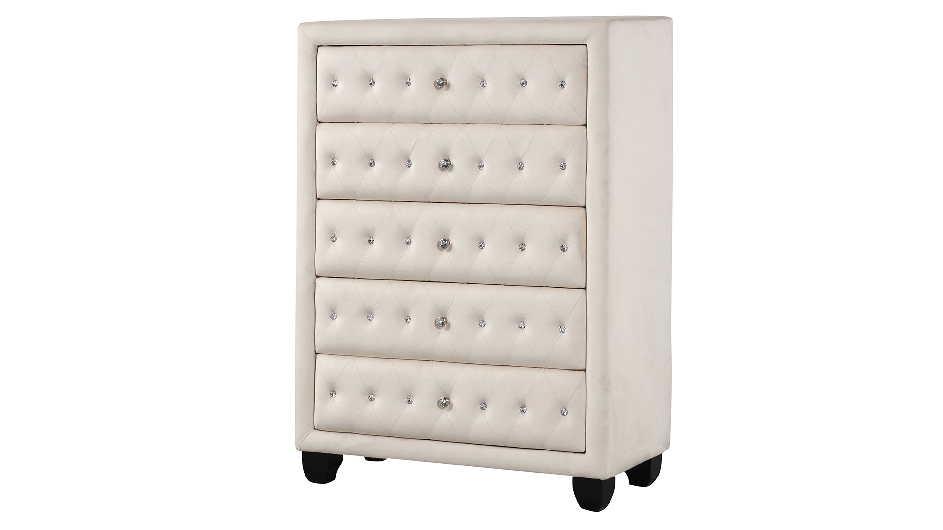 Modern Crystal Tufted Velvet Chest - 5 Drawers