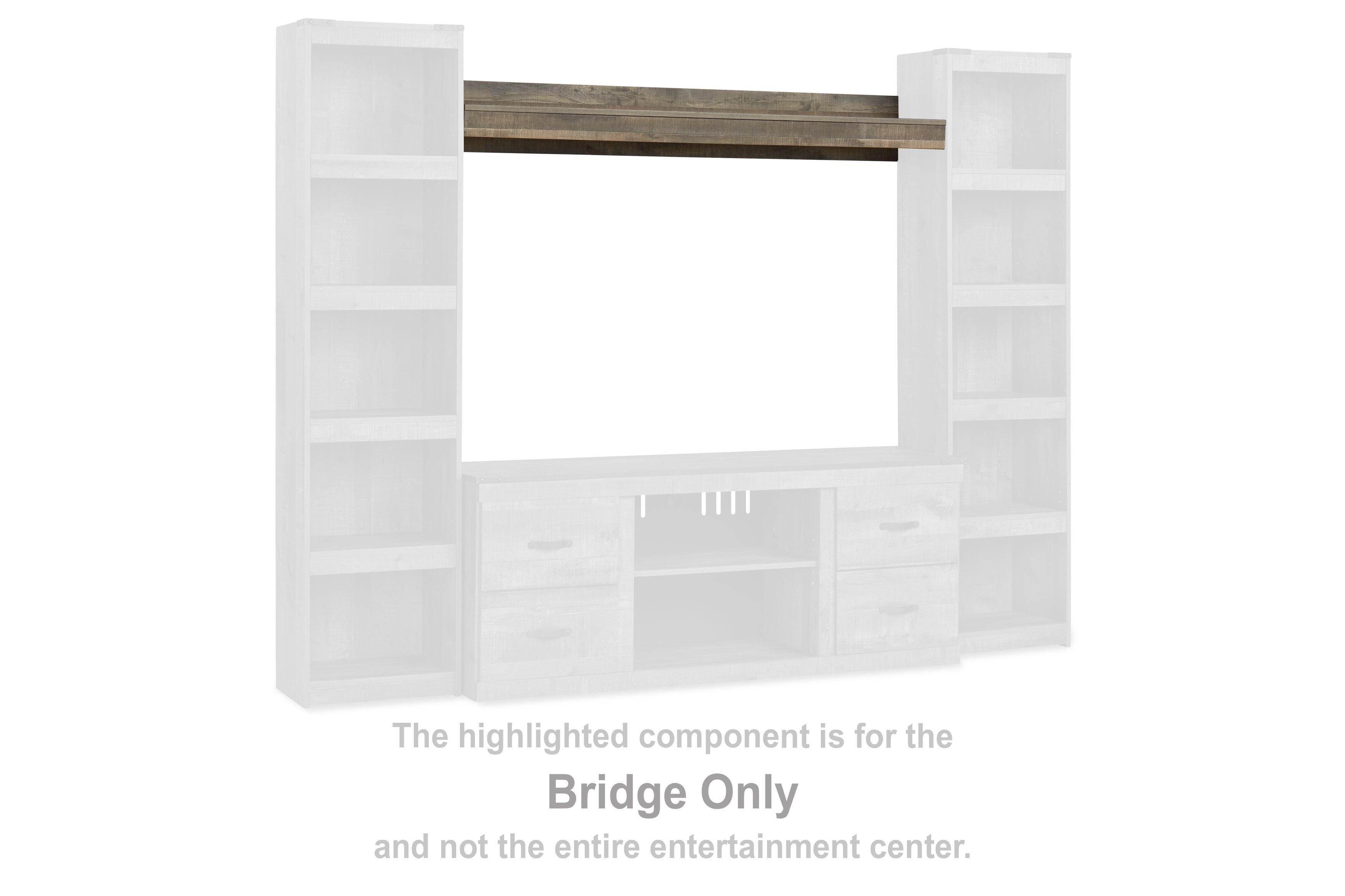 Brown wood bridge unit with white side panels and open center shelf