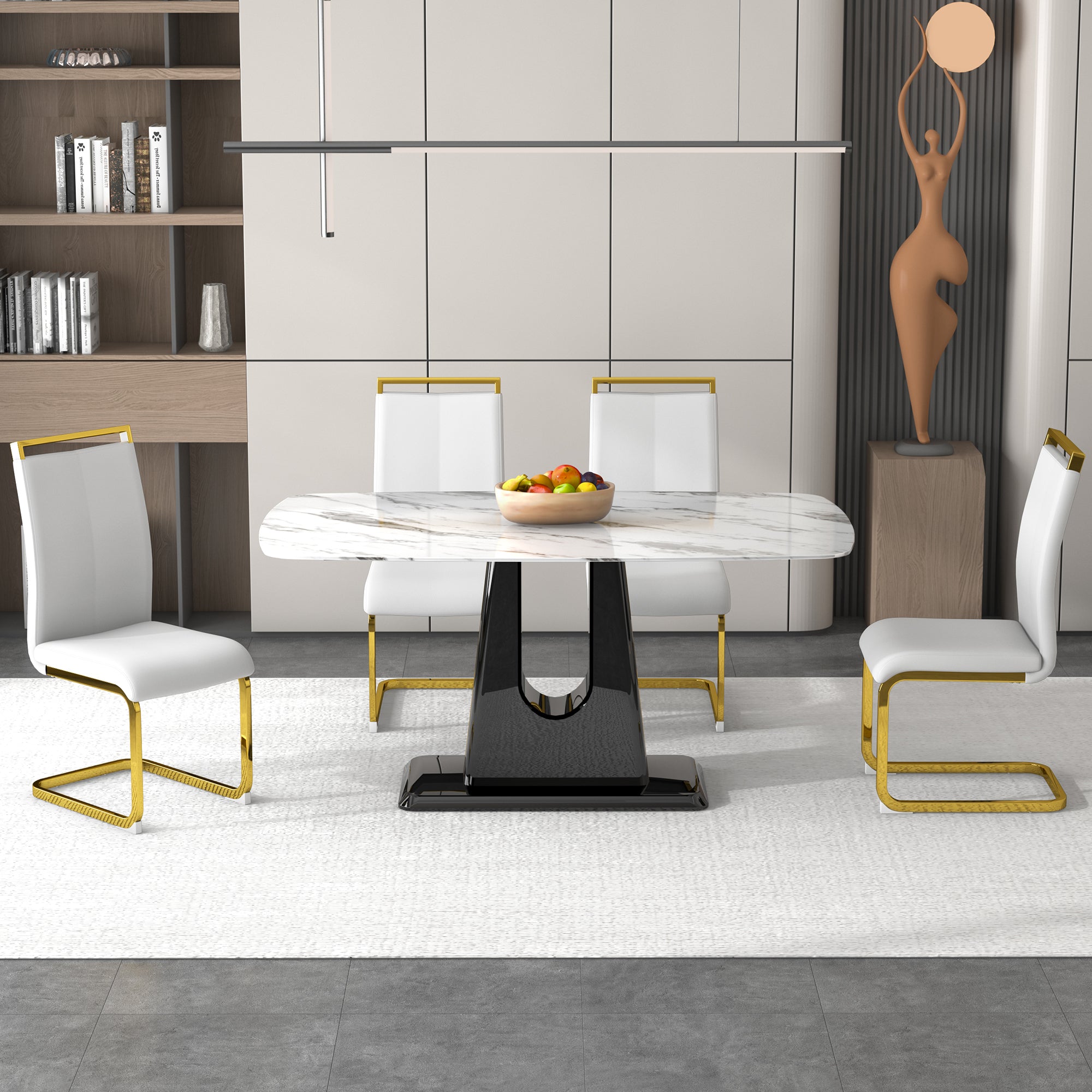 White Marble Dining Table & 4 Chairs Set