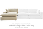 LAF corner chaise component, linen upholstery, beige chaise with side and back pillows