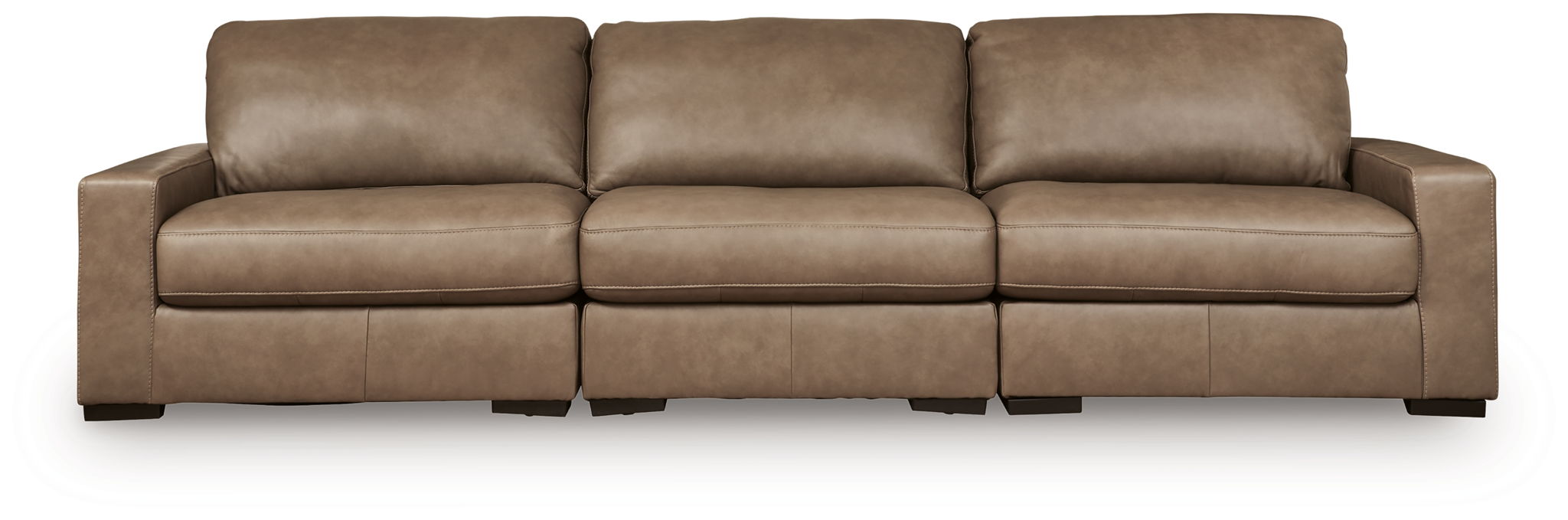 Sahara sectional sofa with three seat sections, padded arms, and back cushions
