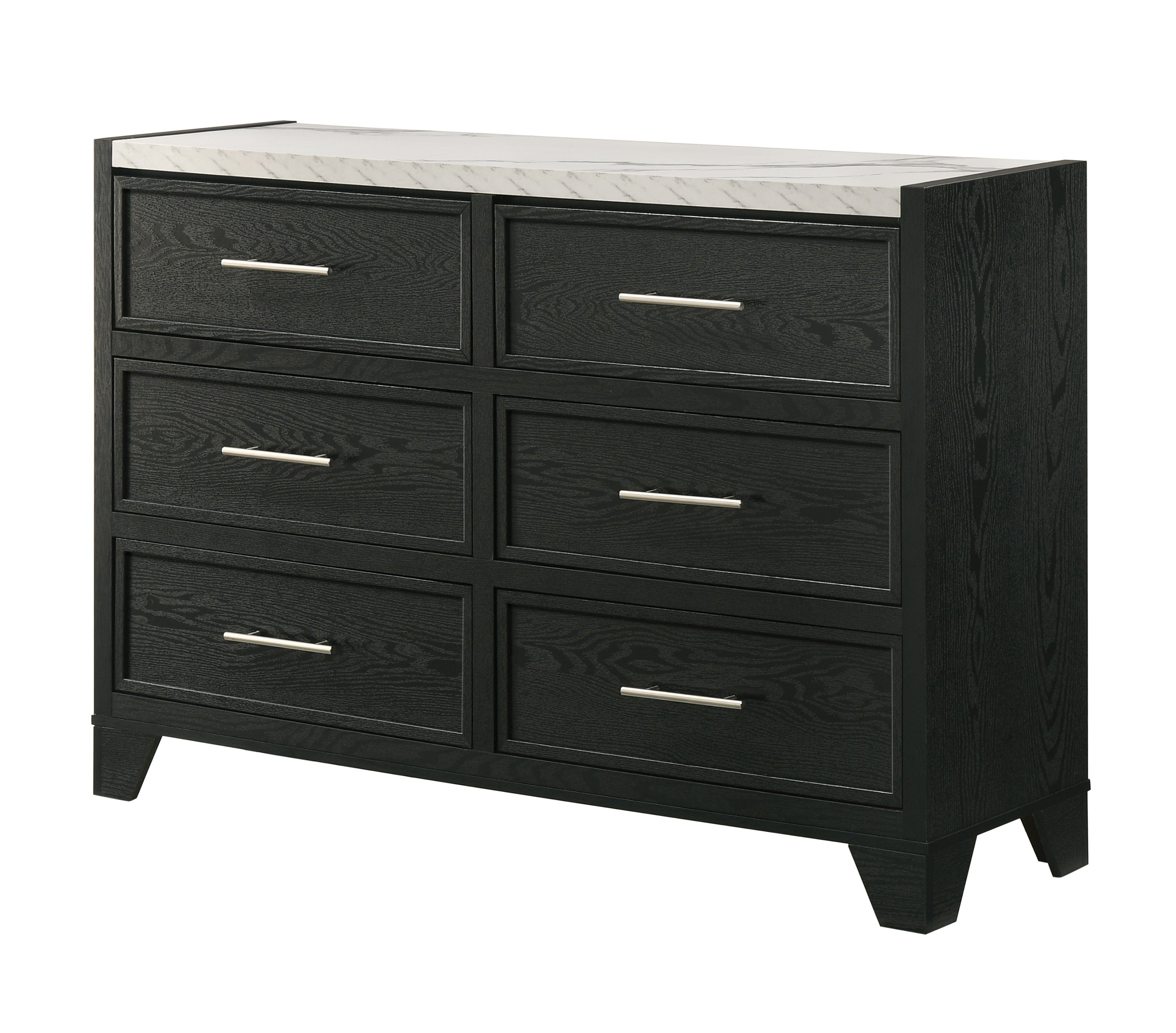 Contemporary White Faux Marble 6-Drawer Dresser Black