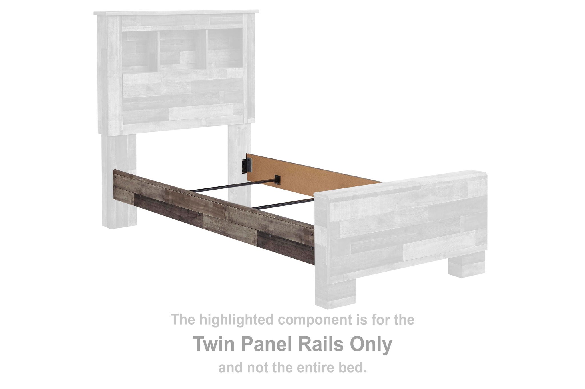 Twin panel rails, multi-gray wood-style rails with white panel sections