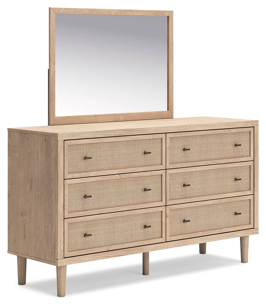 Cielden two-tone dresser with mirror and woven drawer fronts
