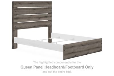 Queen panel headboard and footboard in dark brown gray wood slats