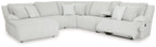 Light reclining sectional sofa with striped upholstery, corner section, and padded back cushions