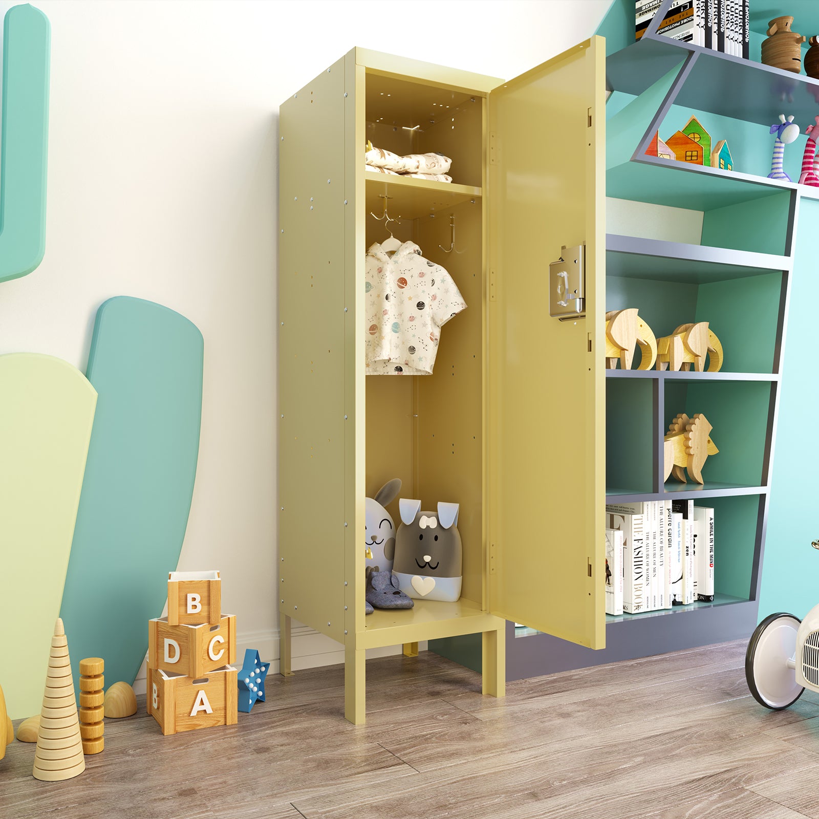 Yellow Retro Metal Locker: Tall Single Storage Cabinet