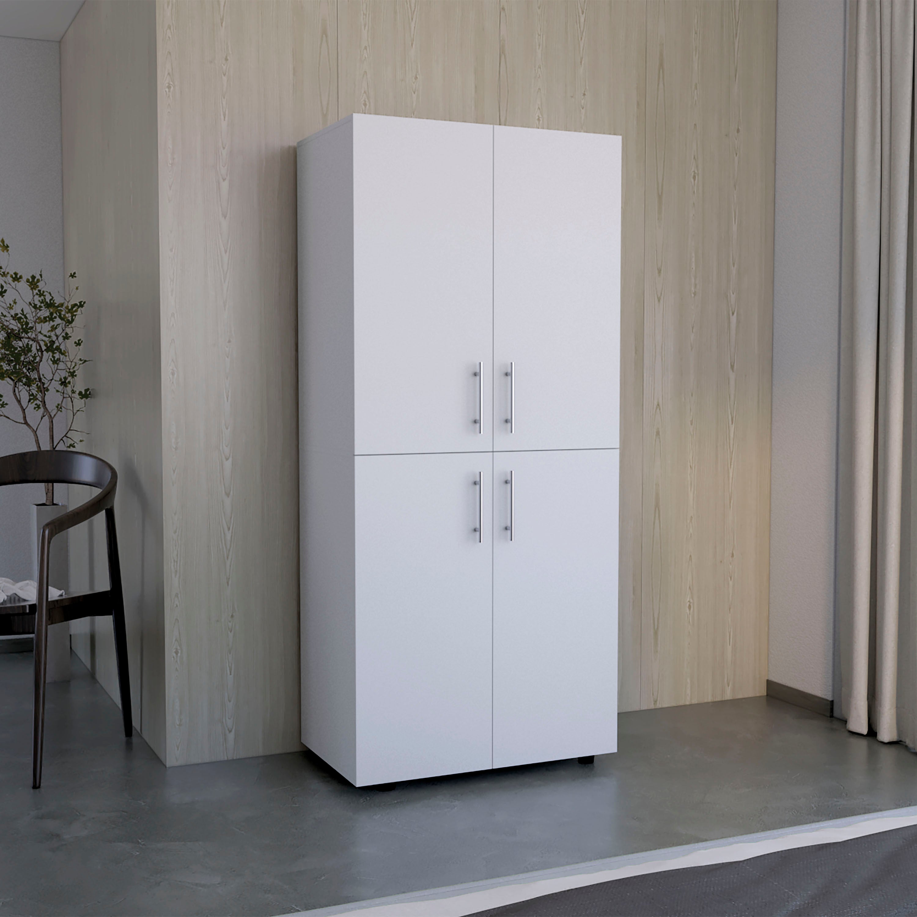 White Armoire Wardrobe 70" Double Doors, Shelves & Rods