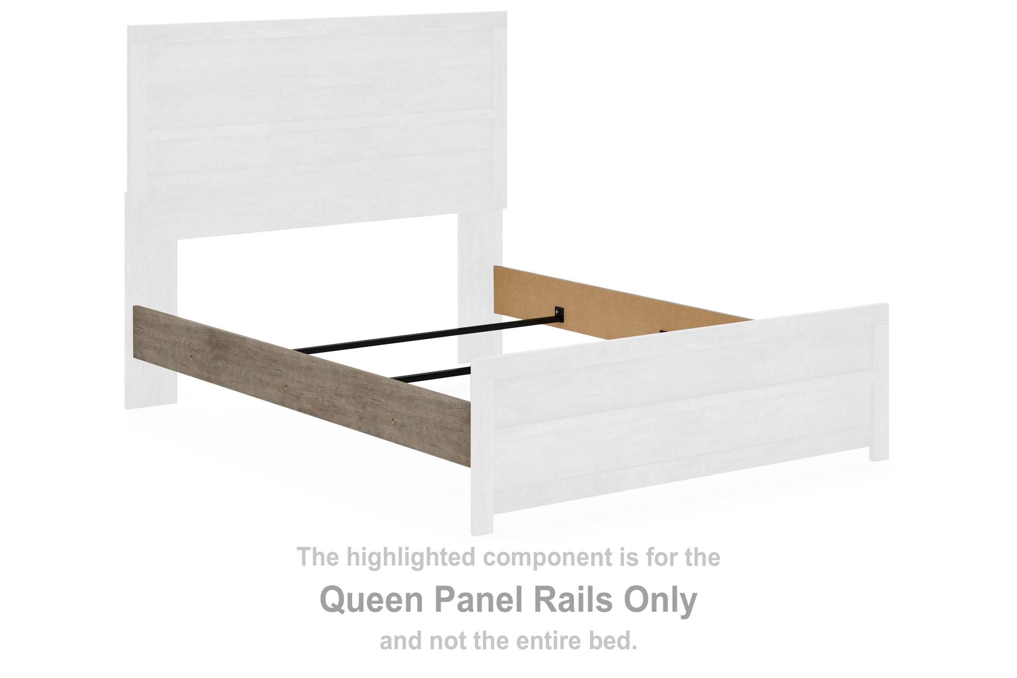 Gray queen panel rails, wooden side rails with mounting hardware