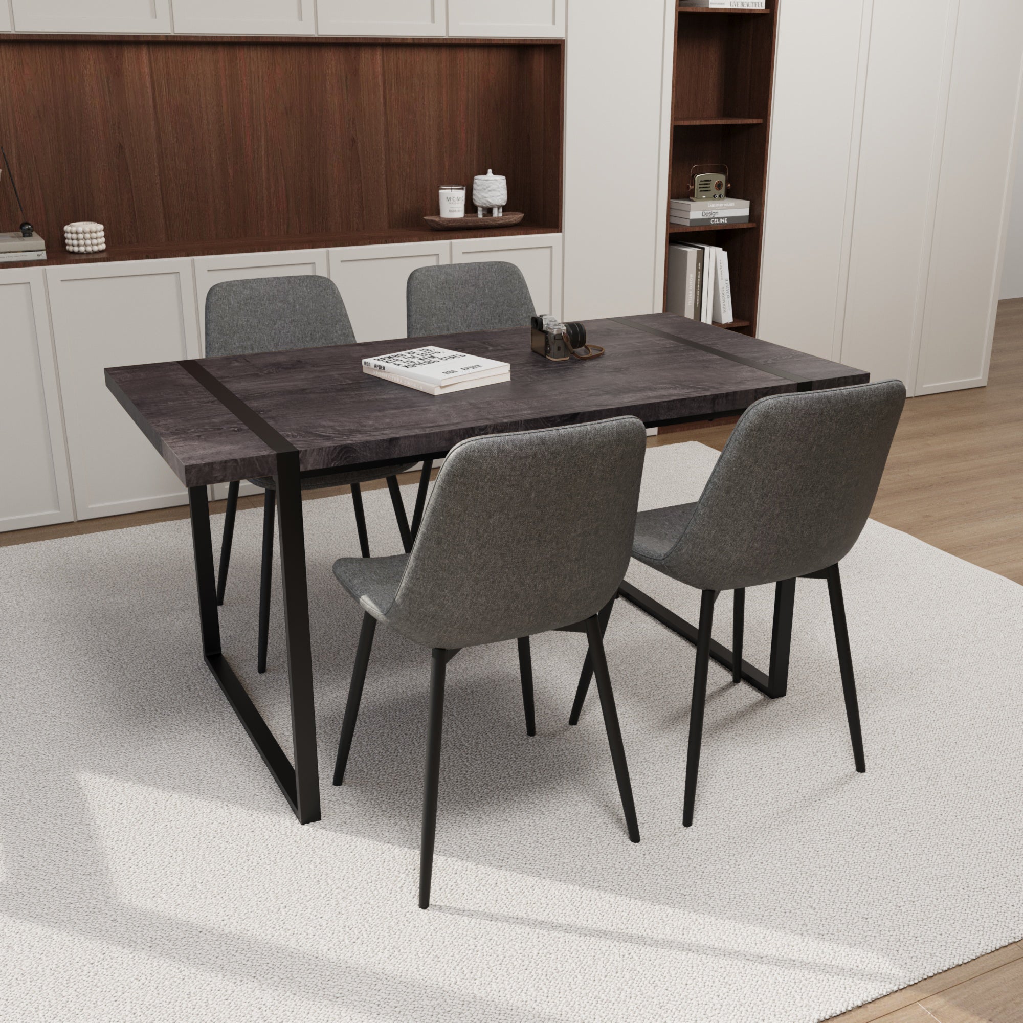 59" Black Dining Table Set w/ Chairs - 4 Pc Set