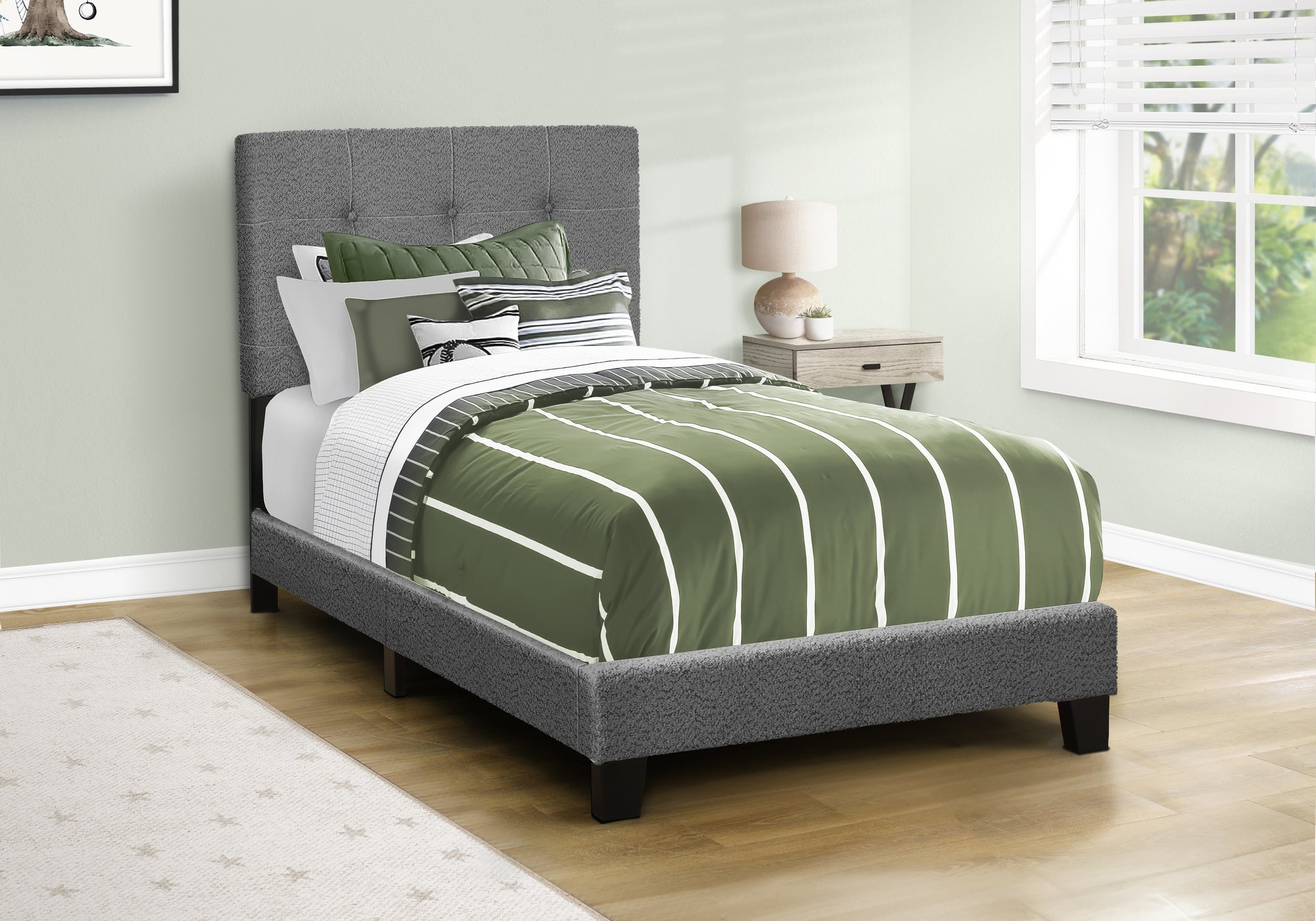 Twin Upholstered Bed Frame - Dark Grey Boucle Youth/Teen