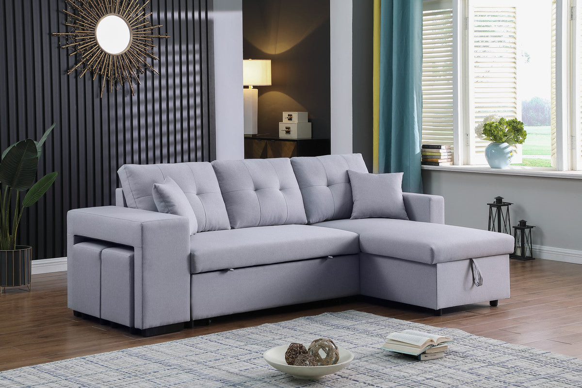 Dennis Light Gray Linen Reversible L Shaped Sleeper Sectional w/ Storage-Sleeper Sectionals-American Furniture Outlet