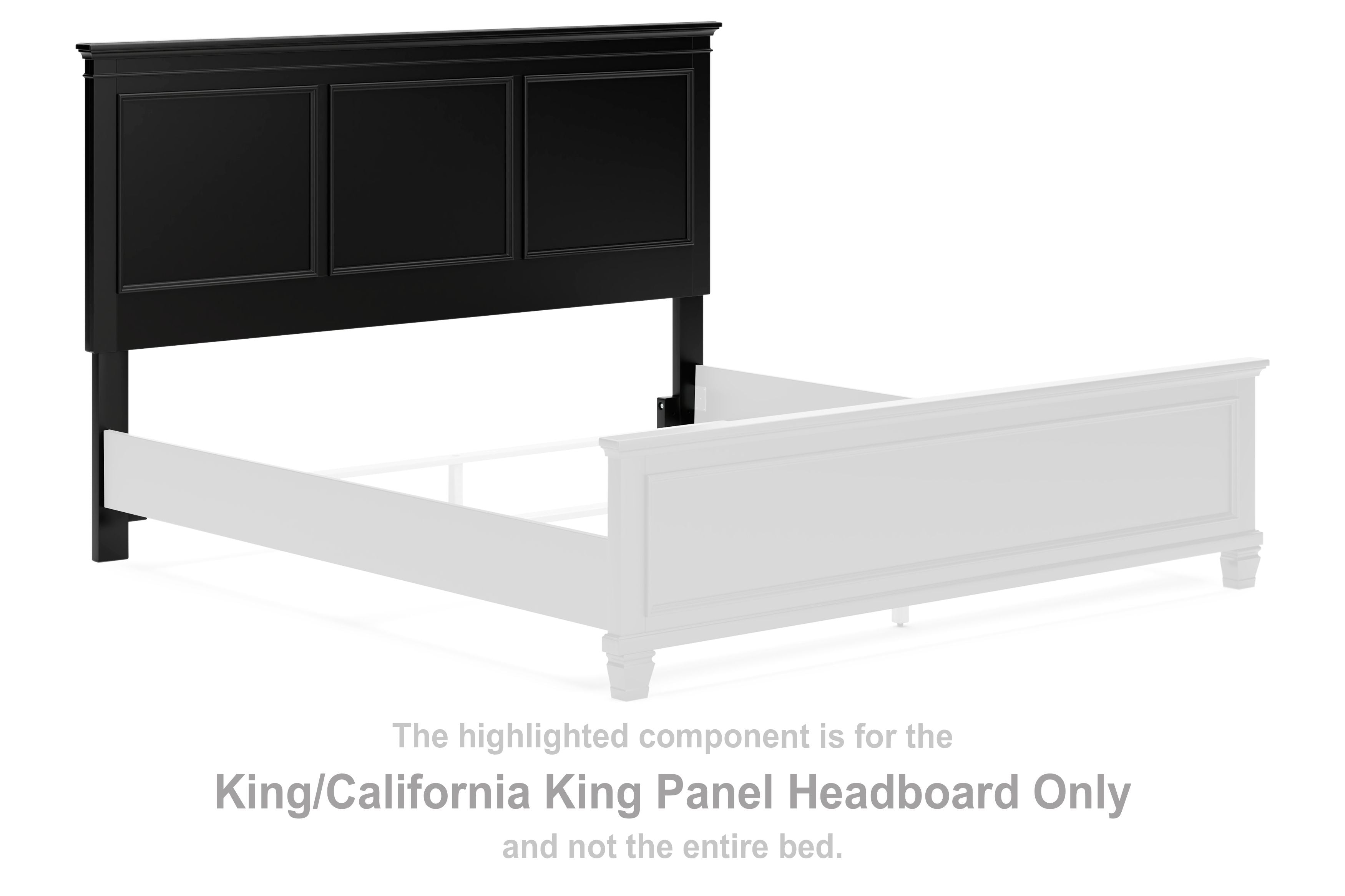 Black panel headboard with three inset panels and side mounting posts