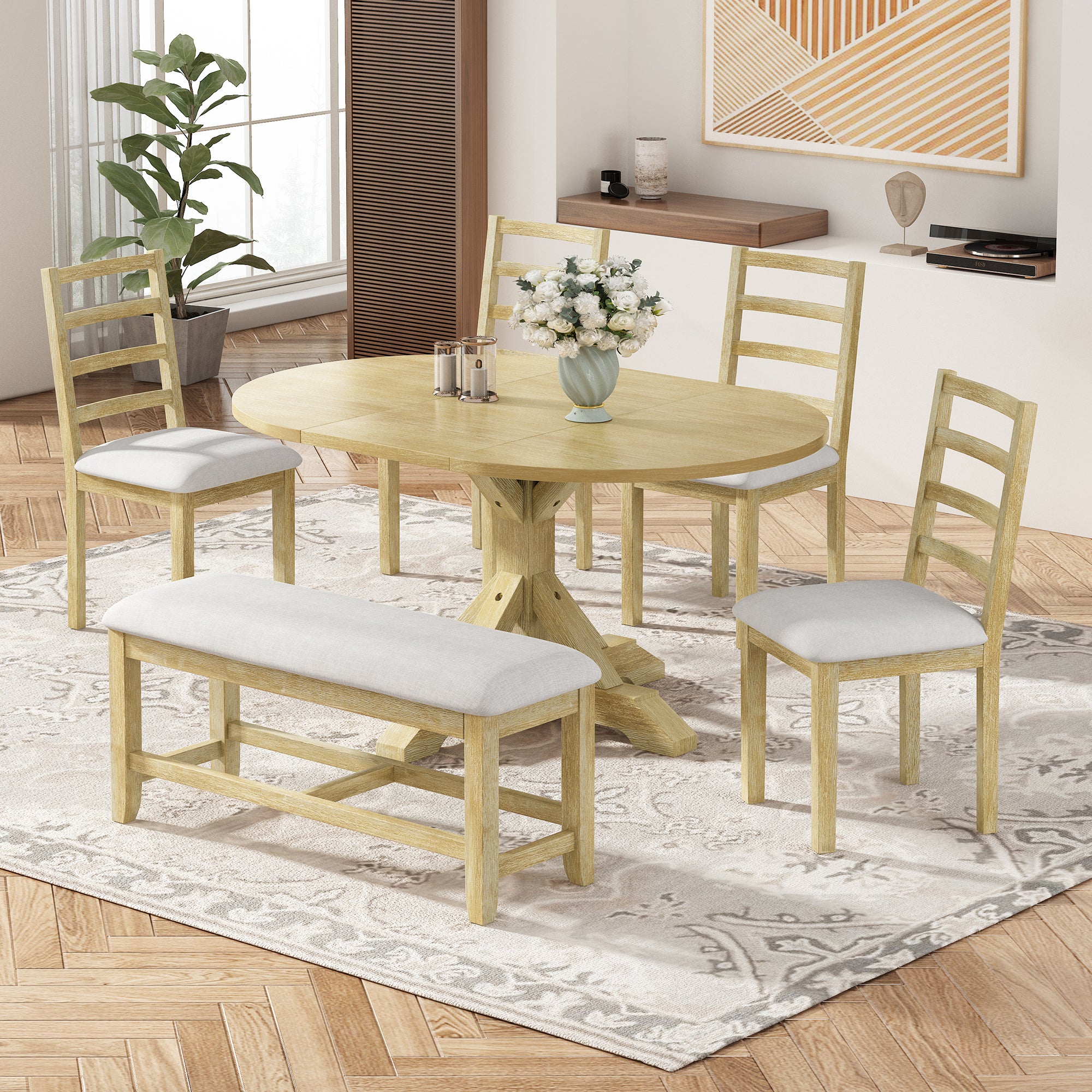 Farmhouse 60" Extendable Dining Table Set - 6 Pcs