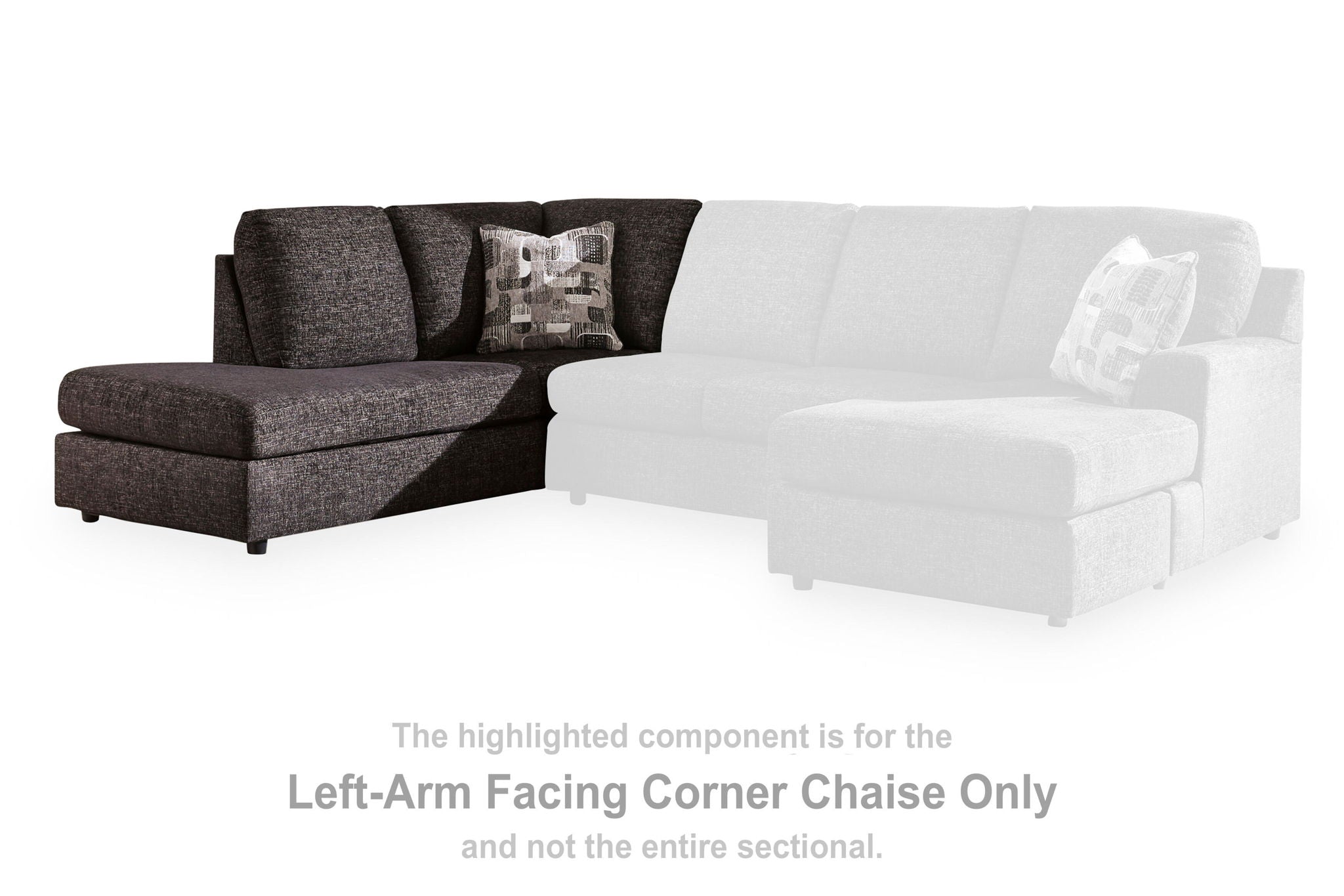 Dark charcoal corner chaise sofa, left-arm facing; chaise section highlighted