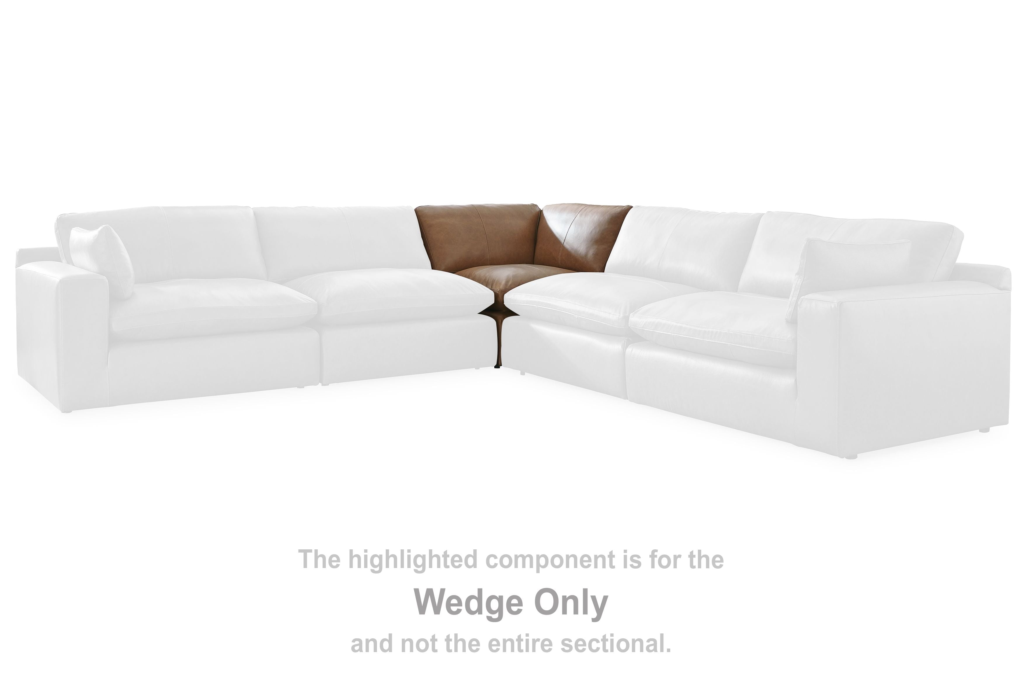 Caramel brown wedge only sectional piece with square arms and padded backrest