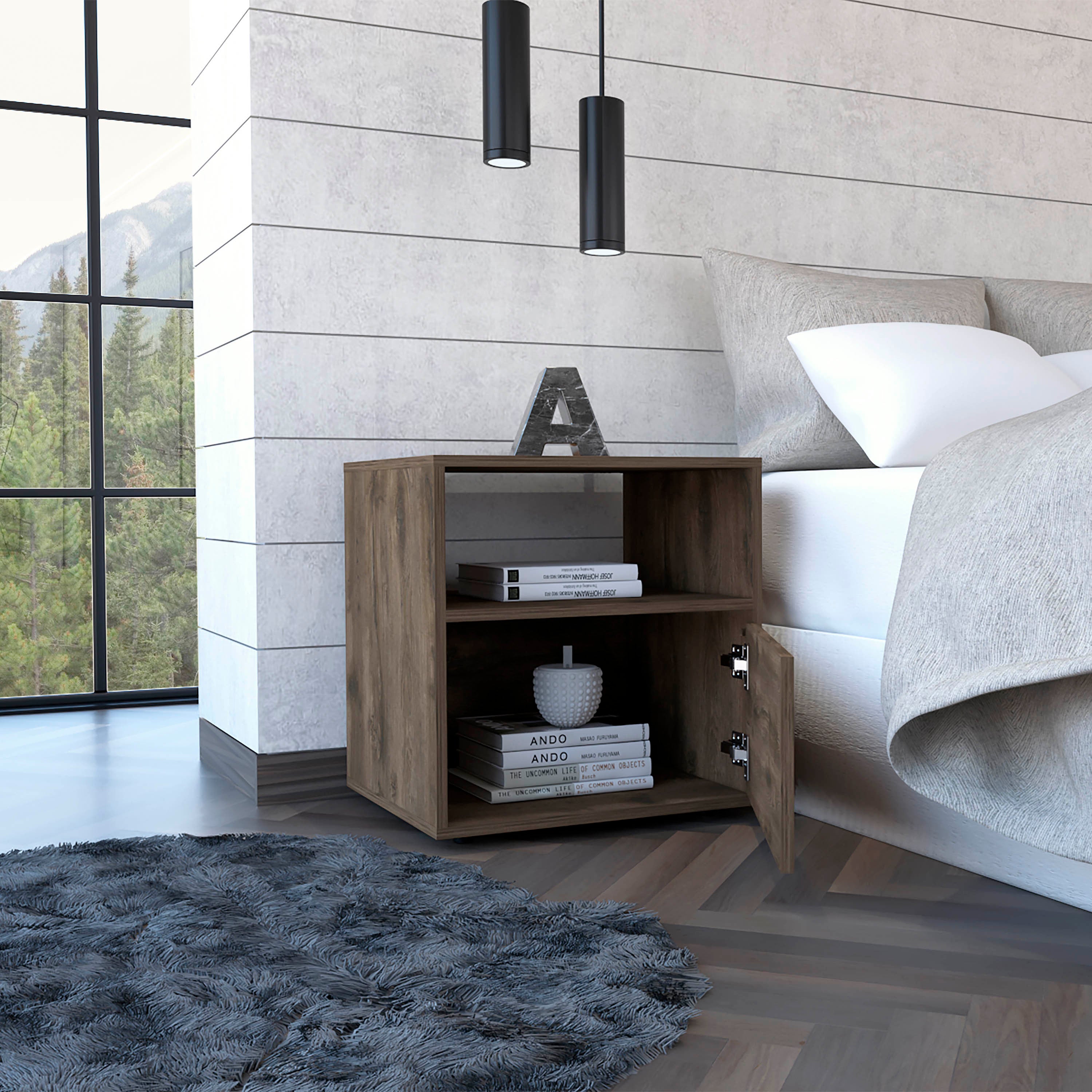 Galanto Nightstand - 2-Tier Storage, Dark Brown/Black