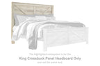Whitewash king crossbuck panel headboard with vertical posts and crossbuck design