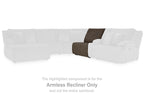 Chocolate armless recliner with ribbed upholstery and armless design, recline section.