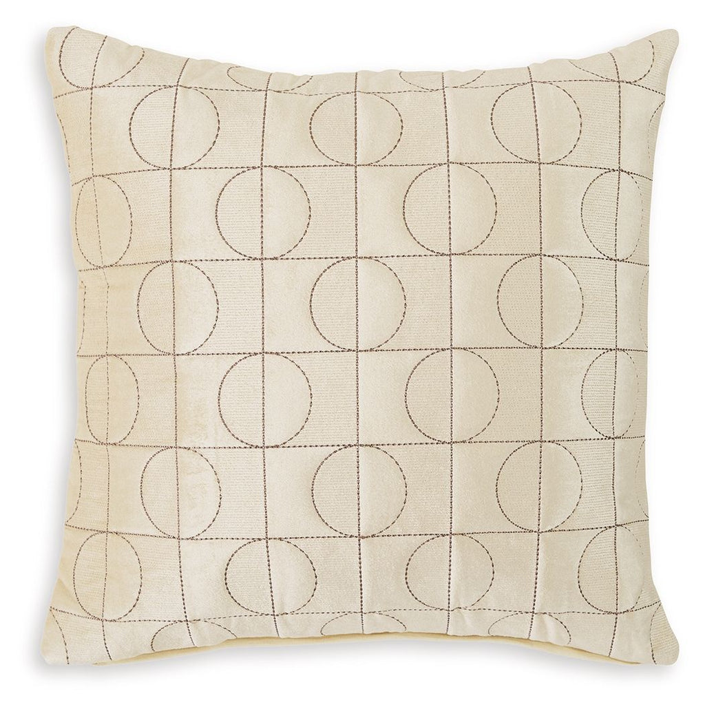 Kydner beige pillow with grid of stitched circles