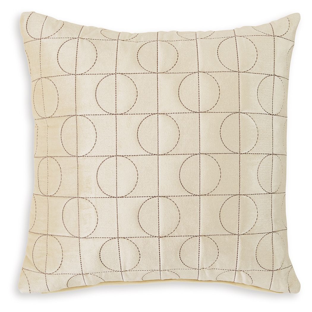 Kydner beige pillow with grid of stitched circles