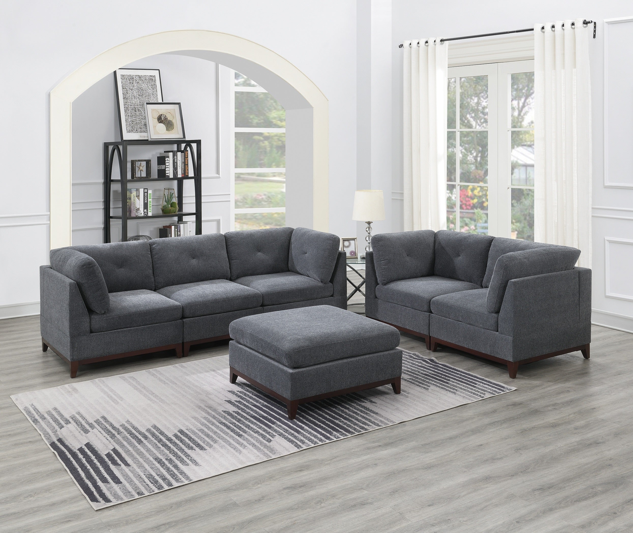 Ash Grey Tufted Chenille Modular Sofa 6pc Living Room Set