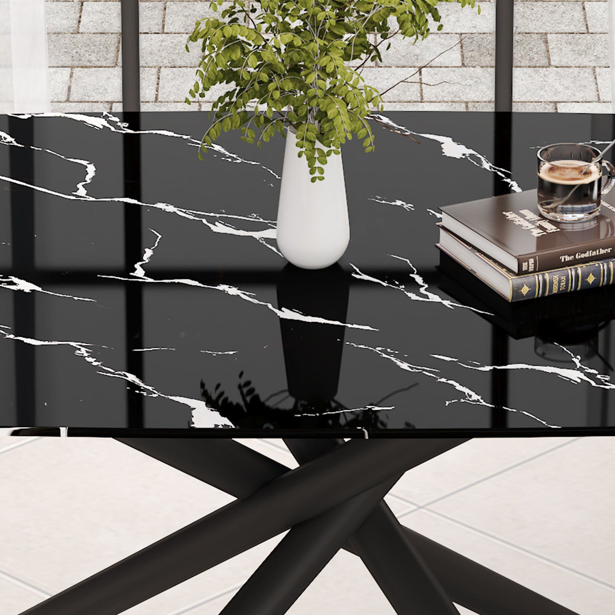 9-Piece Dining Set with Marble-Like Table & 8 Chairs