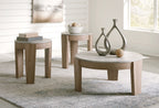 Round occasional table set of 3 with light brown legs and gray tabletops