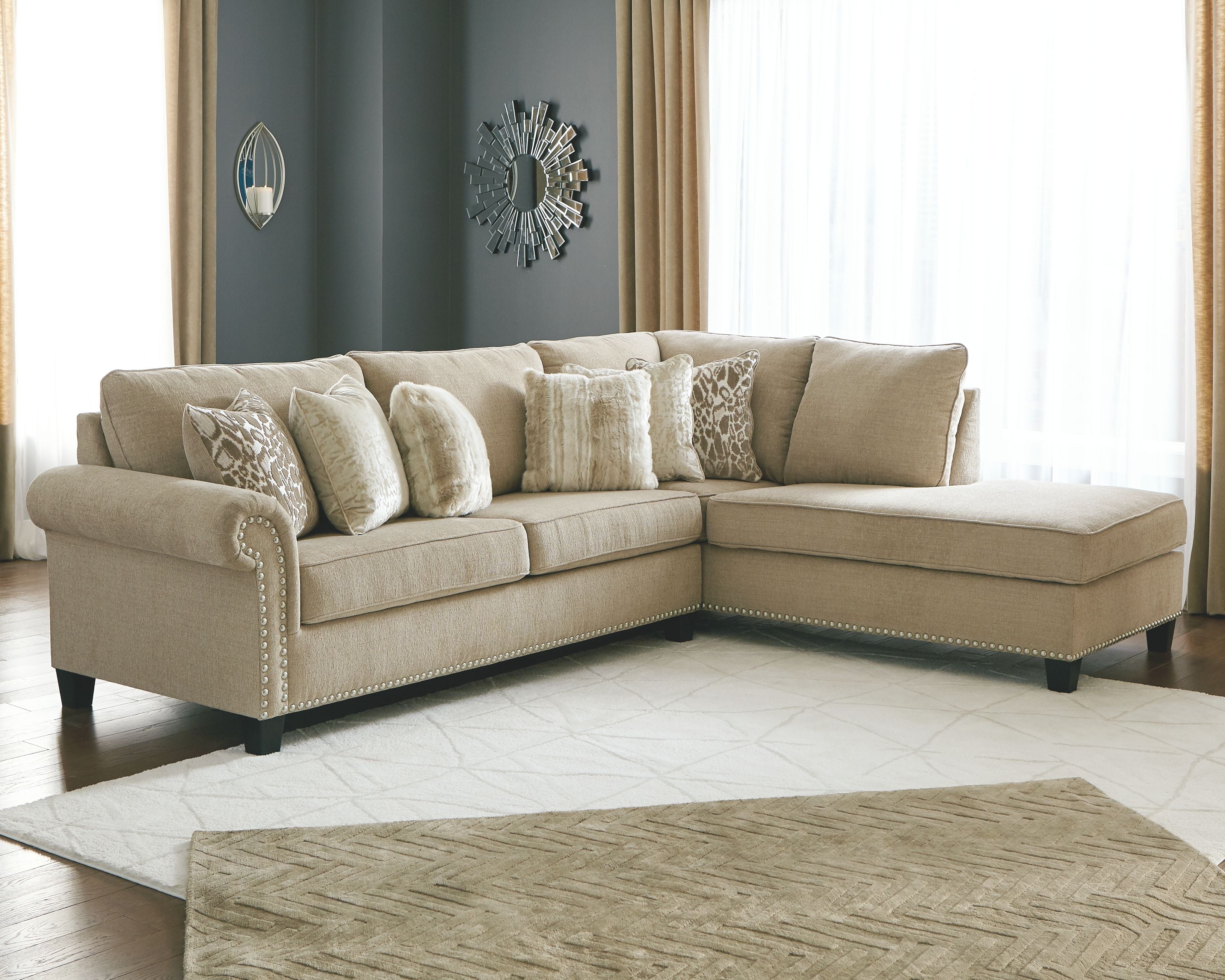 Dovemont Sectional Sofa w/ Nailhead Trim-Stationary Sectionals-American Furniture Outlet