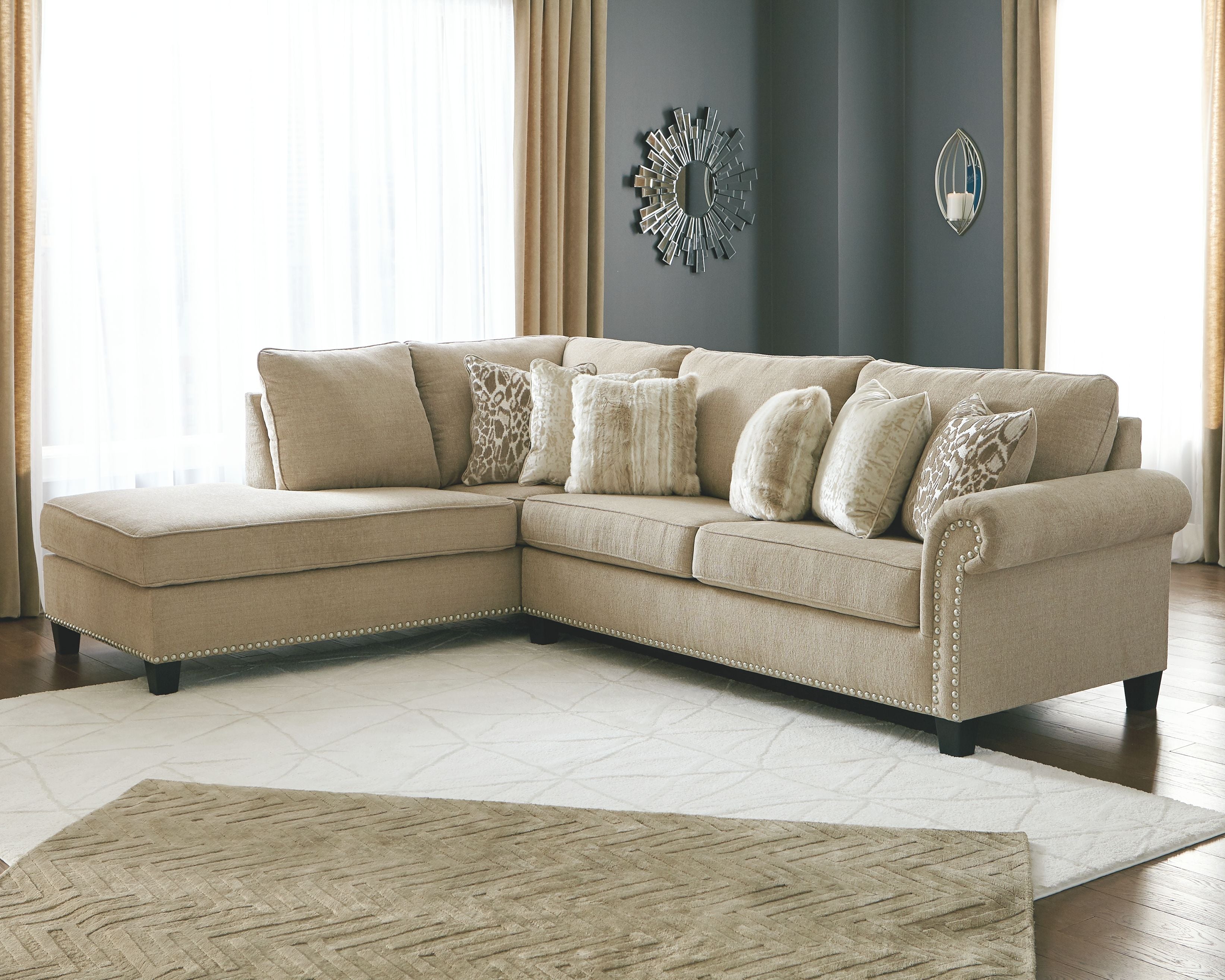Dovemont Sectional Sofa w/ Nailhead Trim-Stationary Sectionals-American Furniture Outlet
