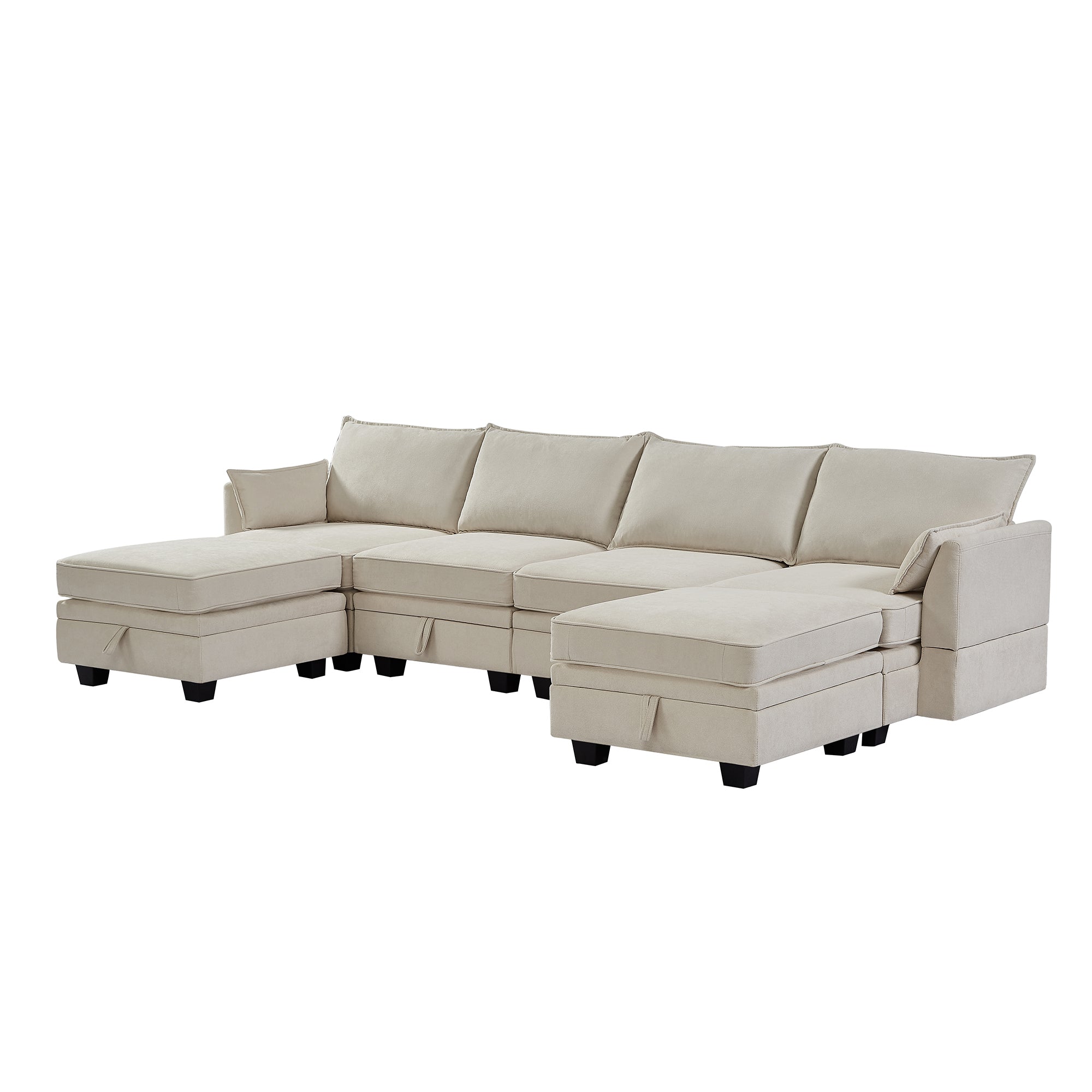 Beige Linen Modular Sectional Sofa with Storage