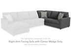 Two-tone sectional sofa with corner wedge, right-arm facing, white and dark gray cushions