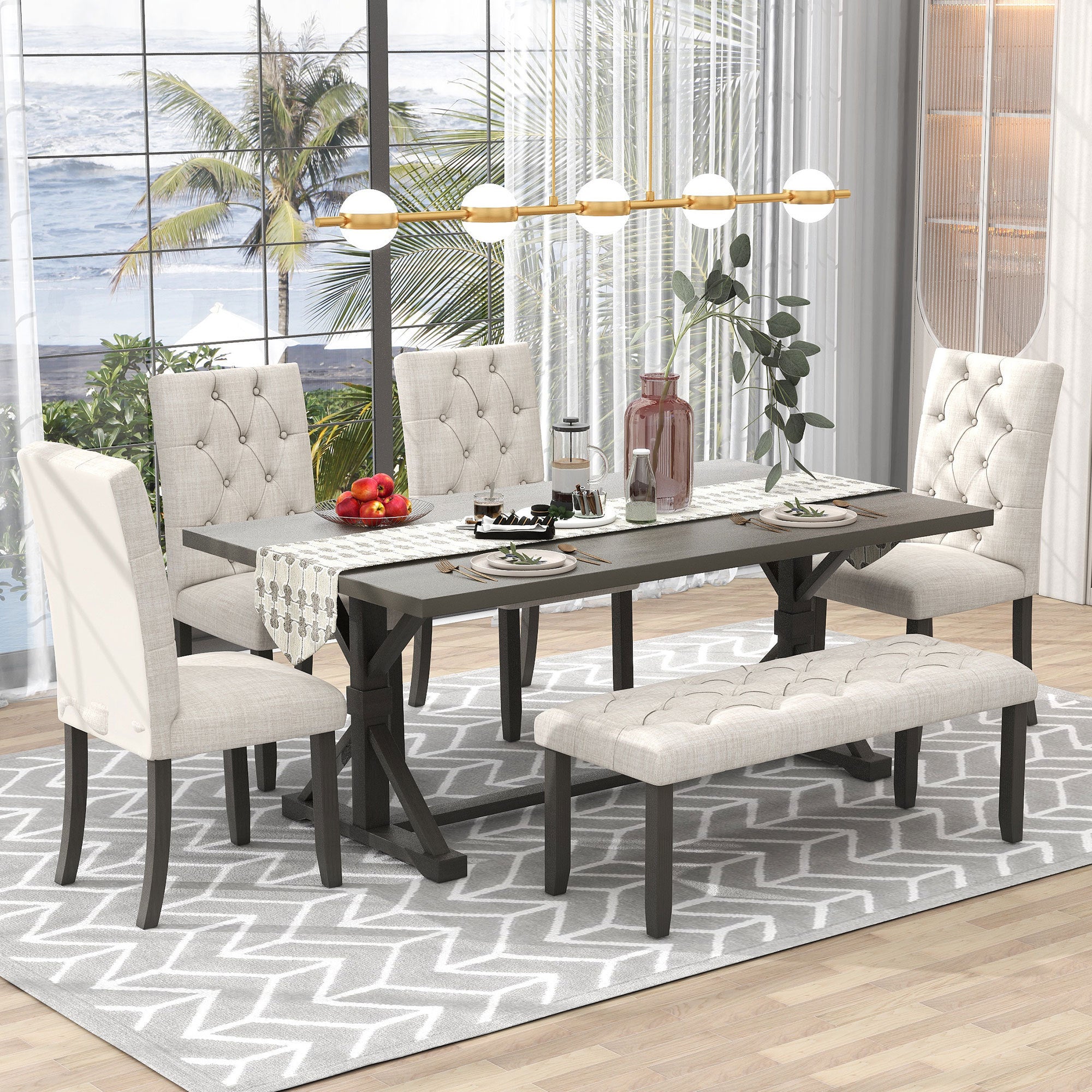 6-Pc Farmhouse Dining Set - Gray