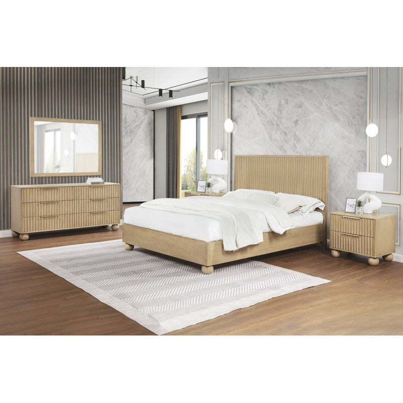 Modern Light Oak Eastern King 5-Pc Bedroom Set w/Platform Bed