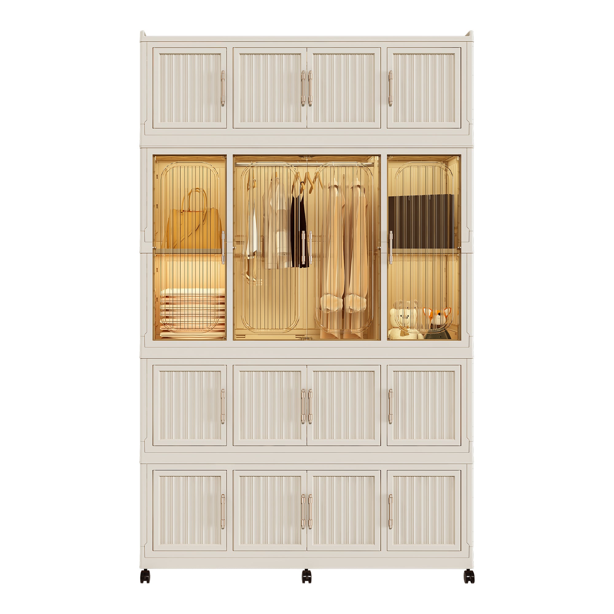 Portable Wardrobe Closet: 17 Cubes, Magnetic Doors, Hanging Rod