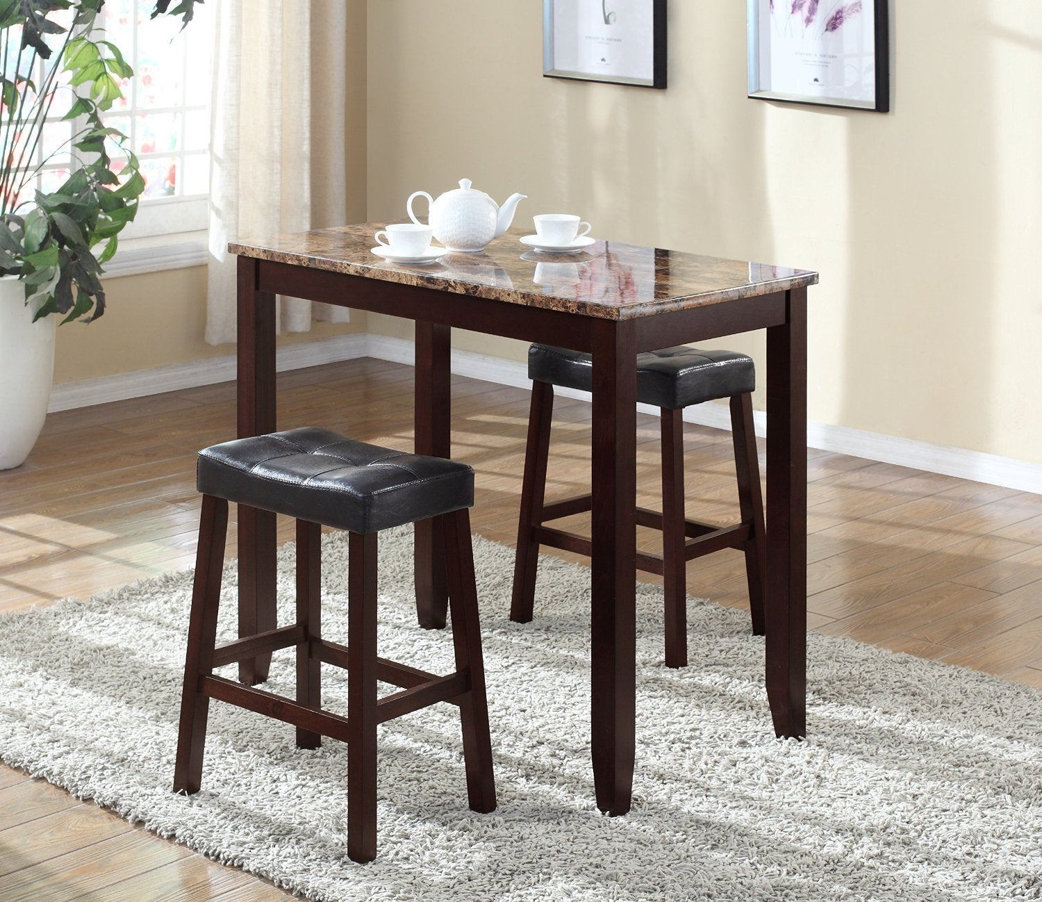 3-Piece Marble Counter Height Table & Stools Set