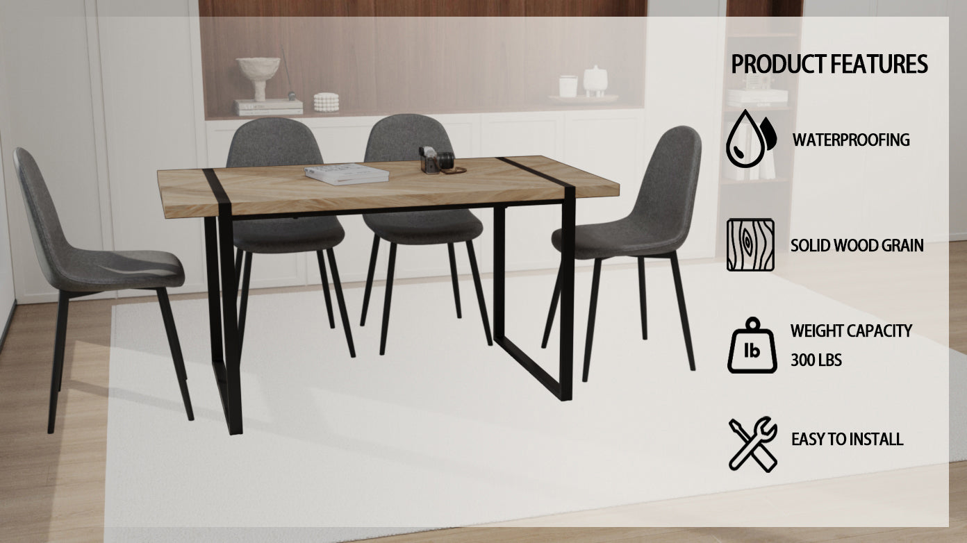 59" Modern Dining Table & 4 Suede Chairs Set