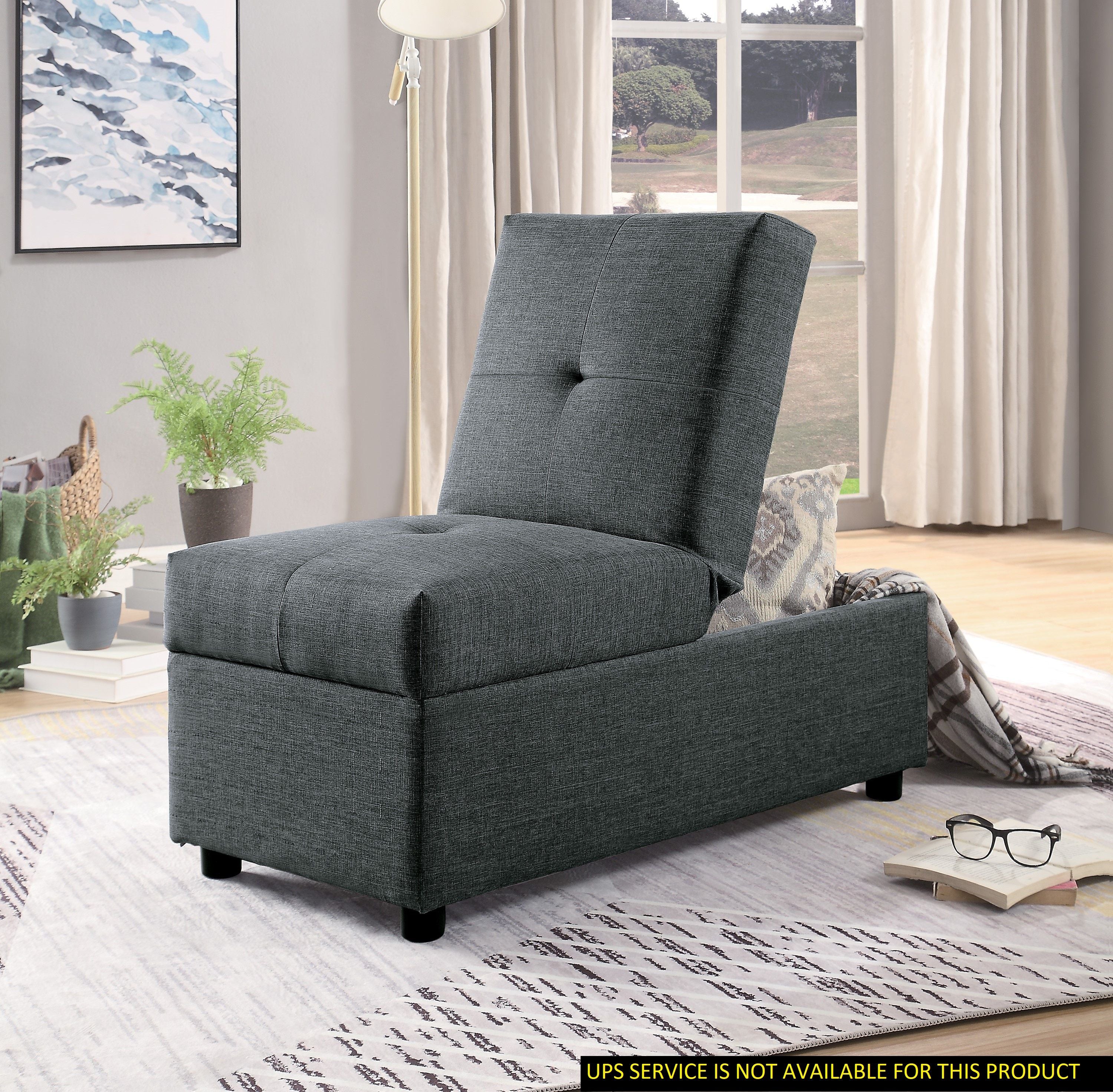 Gray Color Stylish 1 Piece Storage Ottoman Convertible Chair Foam Cushioned Fabric Upholstered Solid Wood Plywood Frame Living Room Furniture