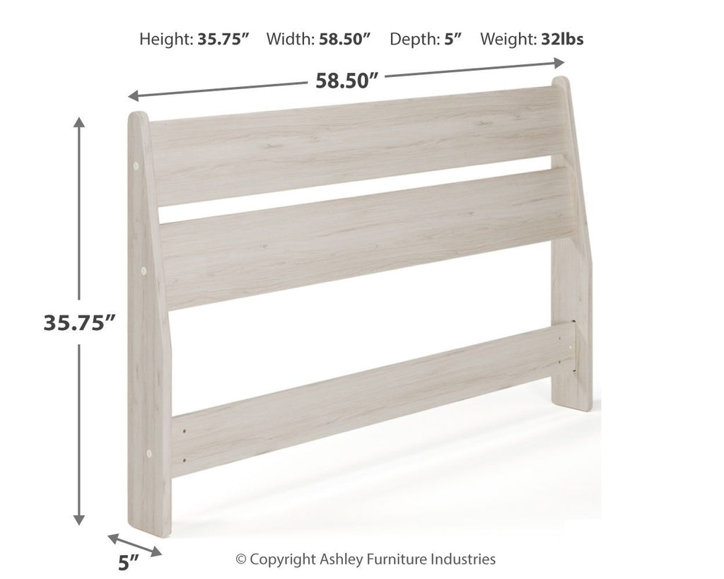 Socalle panel headboard, light wood; height and width shown on product diagram.
