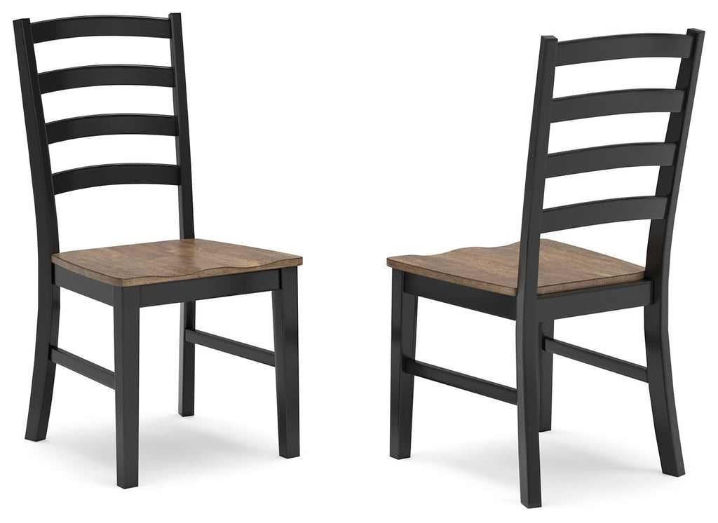 Dining side chair set of 2 with black ladder back and brown square wood seats