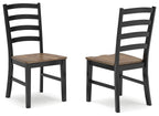 Dining side chair set of 2 with black ladder back and brown square wood seats