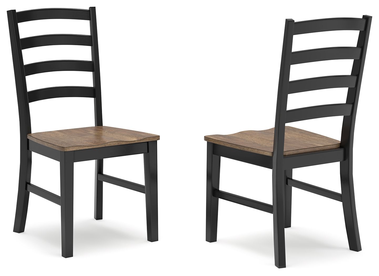Dining side chair set of 2 with black ladder back and brown square wood seats