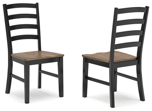 Dining side chair set of 2 with black ladder back and brown square wood seats